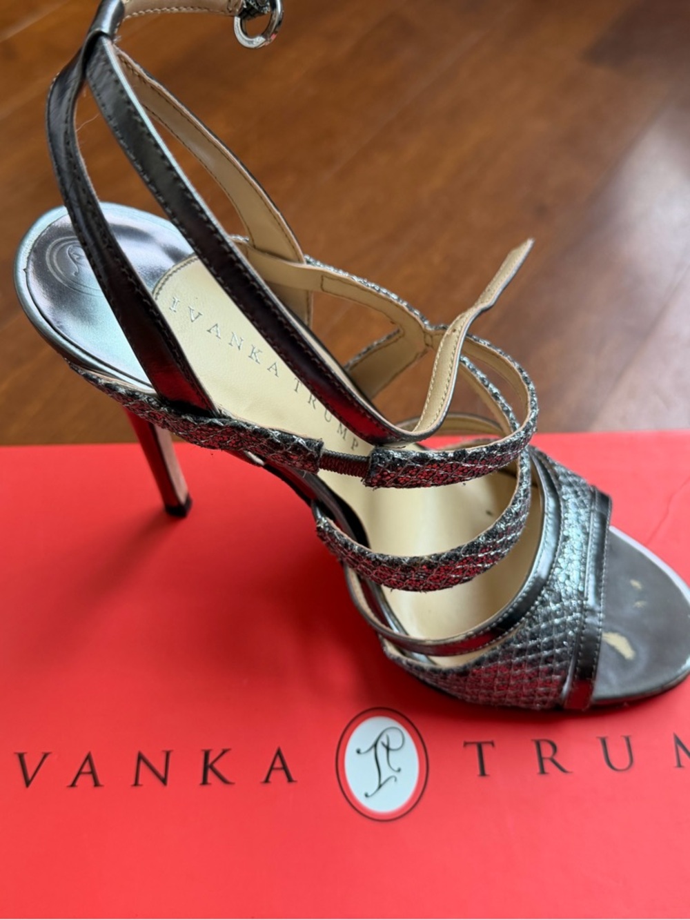 Ivanka Trump Silver Metallic Strappy Heels